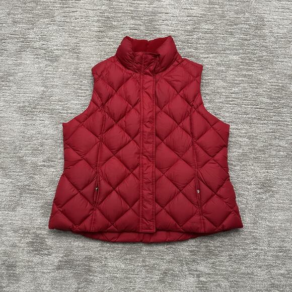 Eddie Bauer Puffer Vest Womens 2XL Red 700 Fill Power Goose Down Quilted Zip - Picture 1 of 9